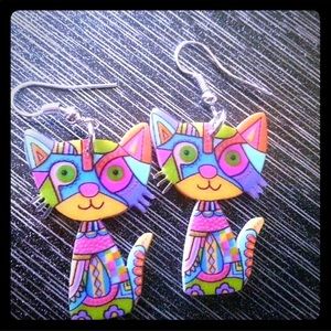 Cat Acrylic Kitten Colorful Earrings